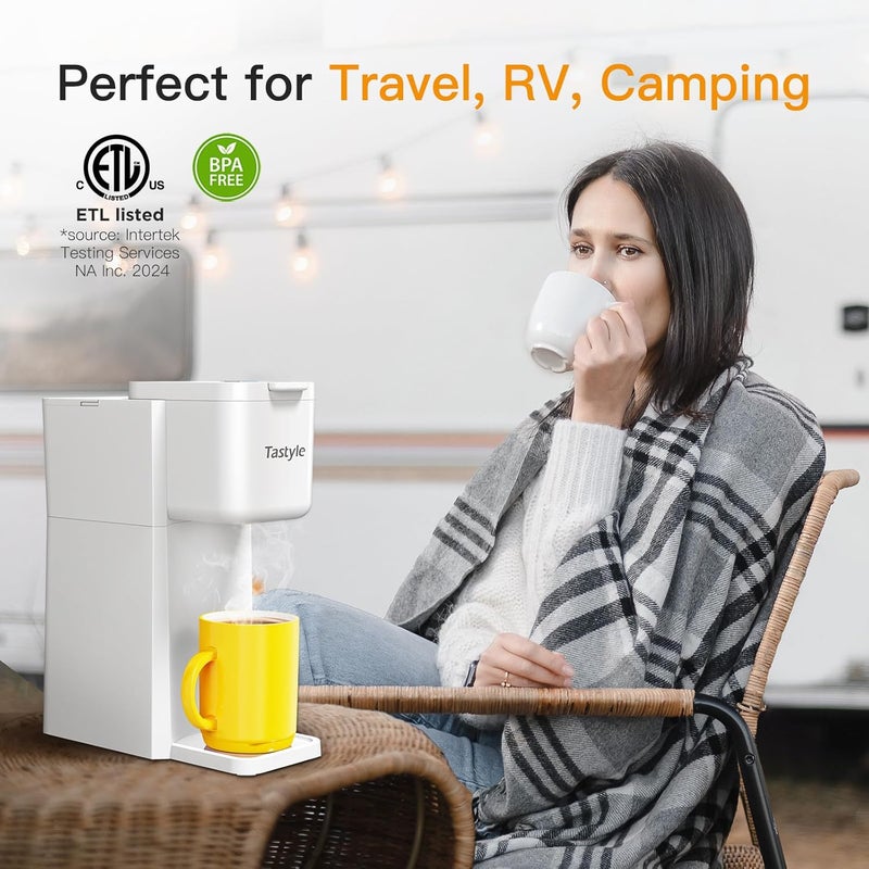 Tastyle Mini Hot and Iced Coffee Maker Single Serve, for K Cup and Ground, 6 to 14 Oz Brew Sizes, with Recipe Book, for Home, Travel, RV, Office and Dorm, Pearl White - Image 4